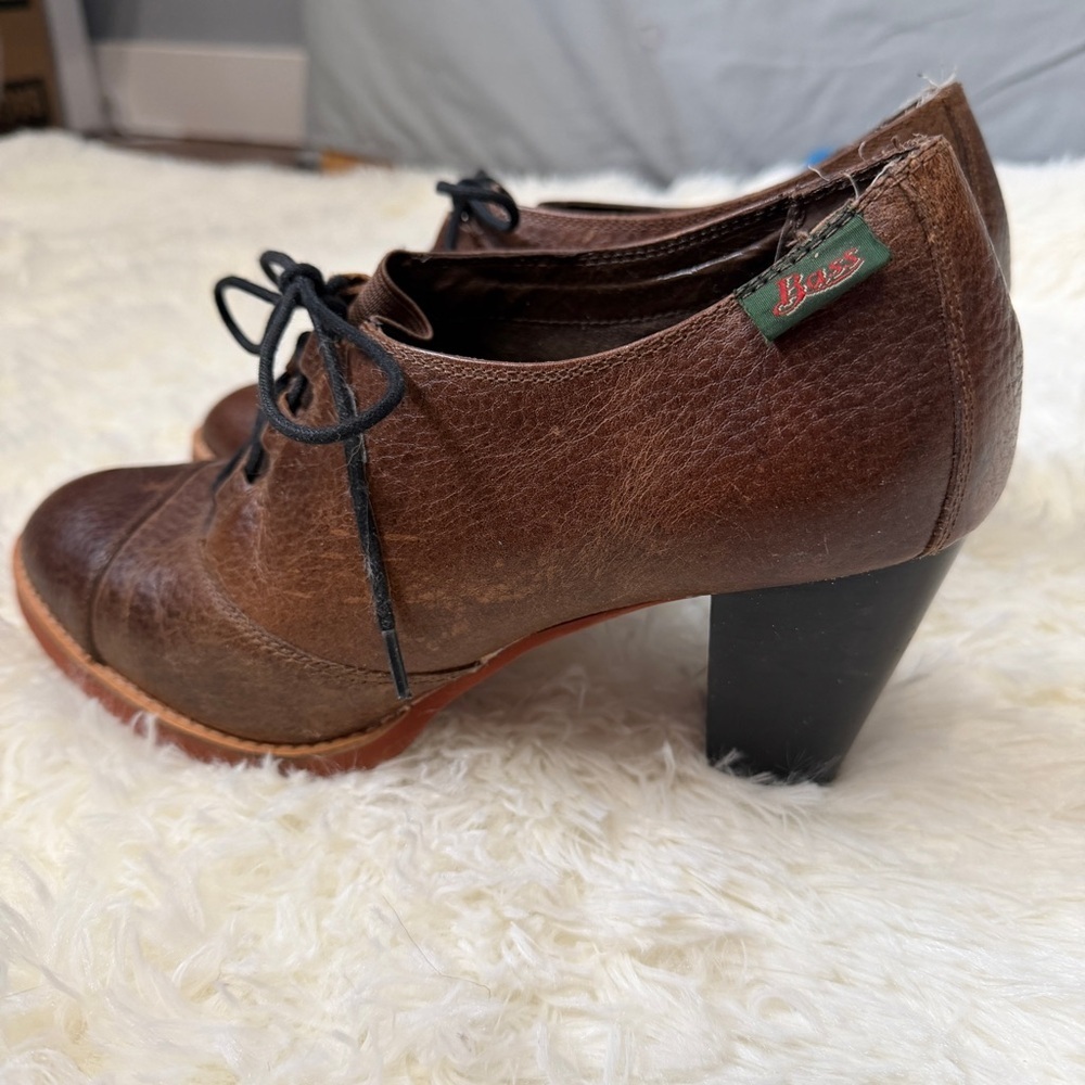 Vtg Bass Womens Ramona Pebbled Leather Lace Up Oxford Chunky Heel Mule Boot 10M